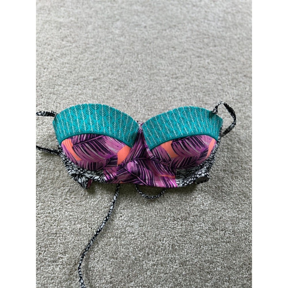 Hula Honey Women's Push-Up Bikini Top Size Small Multicolor Leaf‎ Print